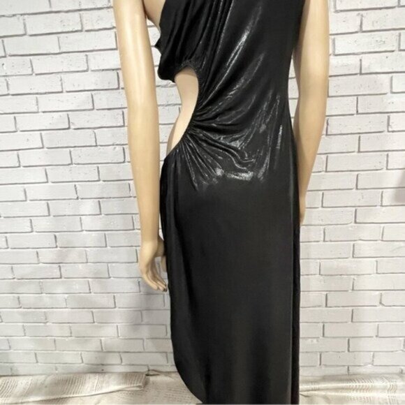 Norma Kamali Sunburst One‑Shoulder Cut‑Out Gown – Size XL – Black Lamé / Evening - Picture 9 of 13